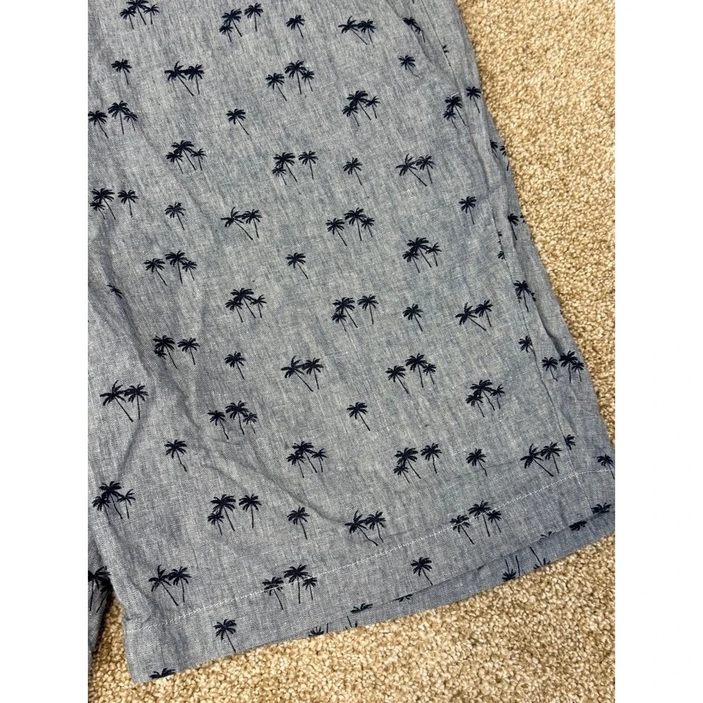 Banana‎ Republic Aiden Shorts Mens 34 Blue Palm Tree Print Linen Cotton Tropical
